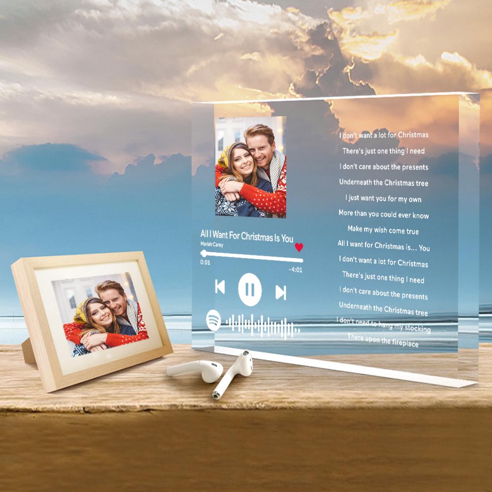 Personalized Clear Thick Acrylic Block Spotify Plaques Music Lyrics Photo Frame Gift