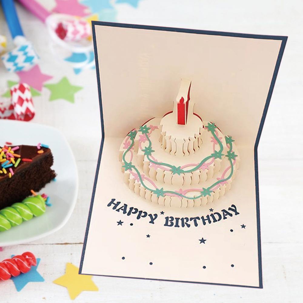Birthday Card Color Cake Blue Pop-up Card 15*15cm