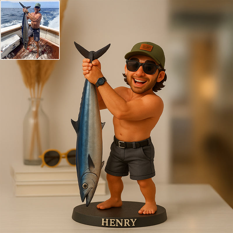 Custom 2D Wooden Fishing Photo Cute Animated Style Cartoon Style Desk Decor