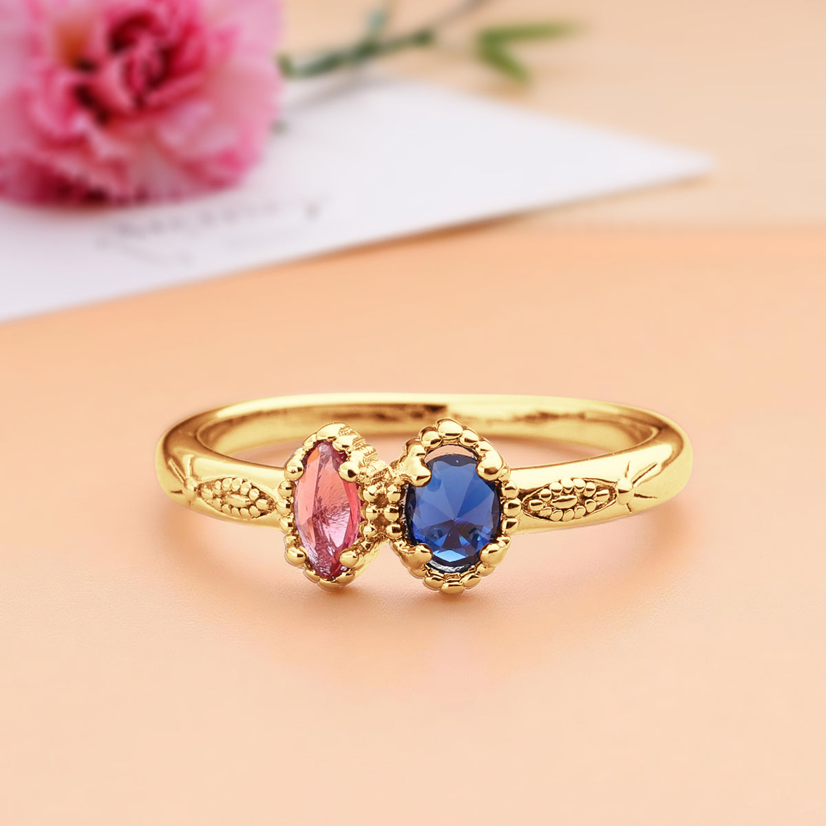 Personalized Birthstones Ring Multiple Vintage Milgrain Ring for Mom Grandma
