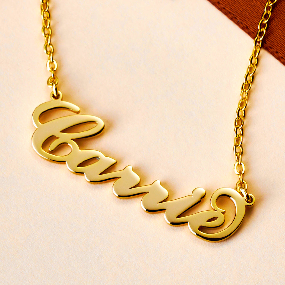 Carrie Style Name Necklace Black Gold Plated Silver