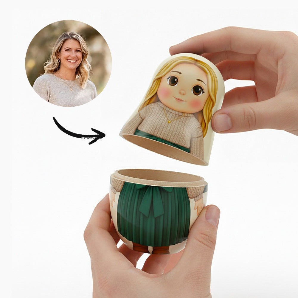 Personalized Portrait Nesting Doll Custom Photo Father's Day Gifts Family Portrait Cartoon Style Gift Photo Anniversary Gifts