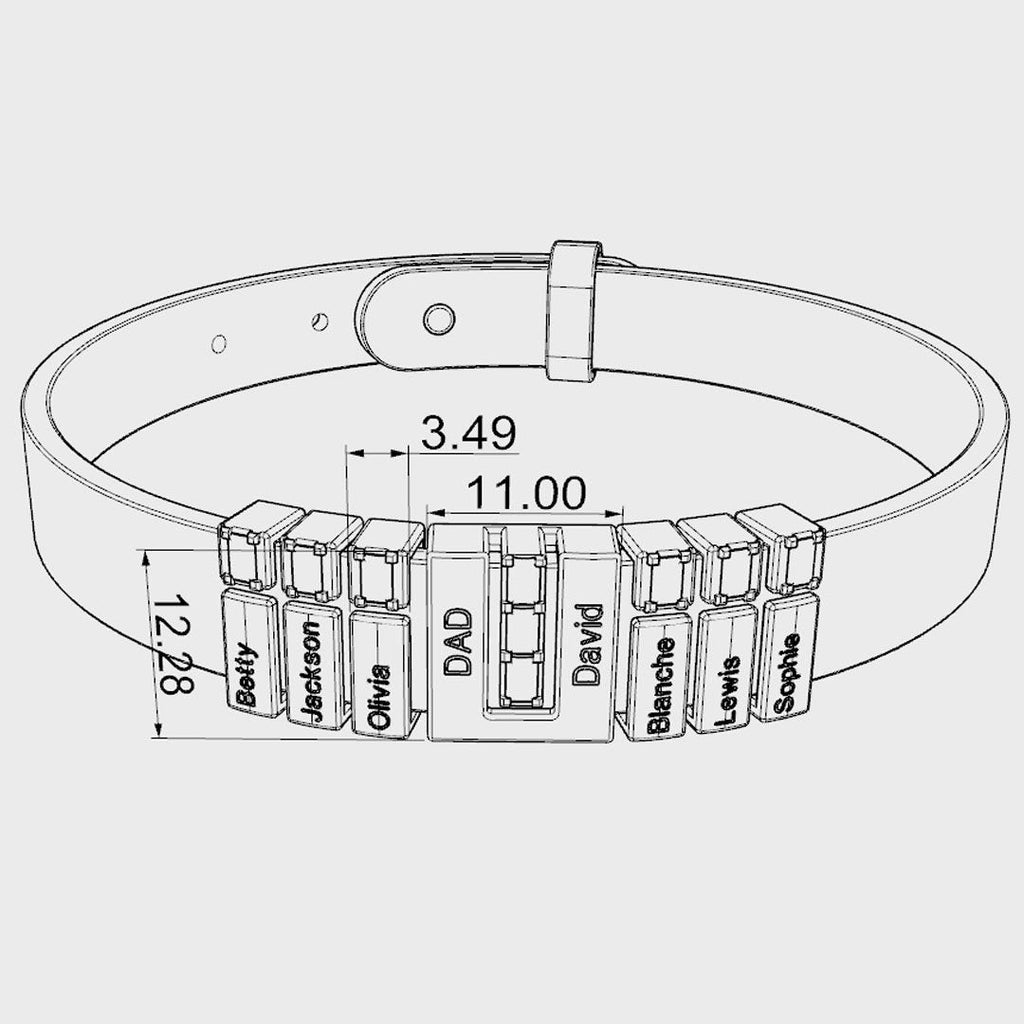 Men's Personalized Leather Bracelet With Adjustable Diamond Beads Rose Gold Plated Stainless Steel For Father's Day