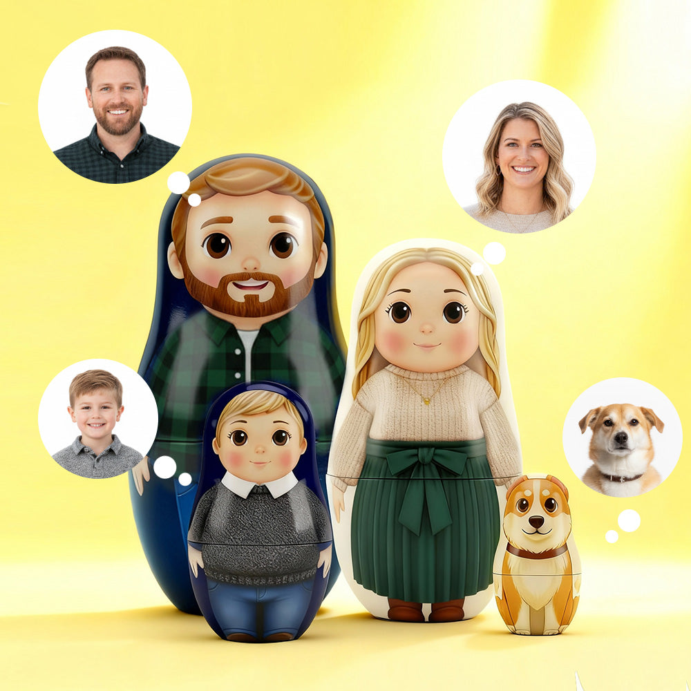 Personalized Portrait Nesting Doll Custom Photo Family Portrait Cartoon Style Gift Christmas Gift for Couple