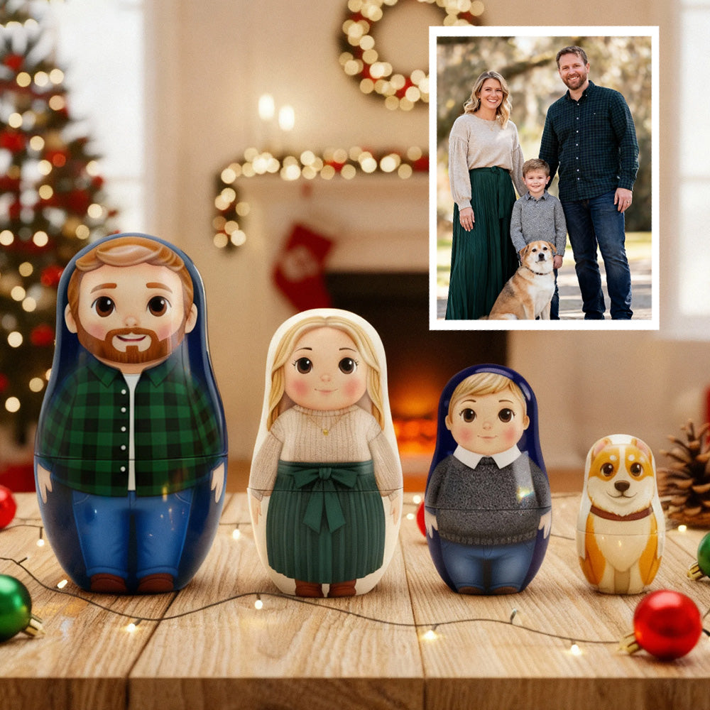 Personalized Portrait Nesting Doll Custom Photo Family Portrait Cartoon Style Gift Christmas Gift for Couple