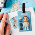 Fully Body Custom 3D Effect Cartoon Character Traveling Luggage Tag with Name and Photo 2D Printing Travel Accessory Birthday Gift for Travel Lover