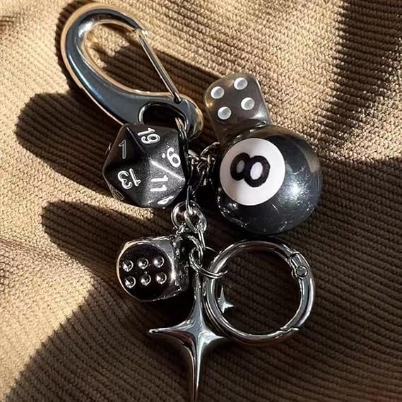 8 Ball Keychain Star Dice Billiards Keychain Lucky Magic 8 Ball Keychain Bag backpack Purse Charm