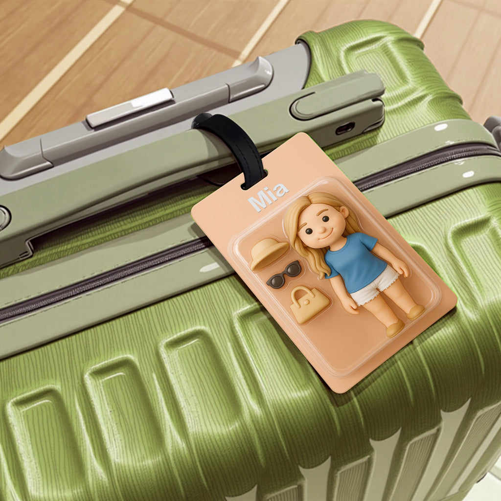 Fully Body Custom 3D Effect Cartoon Character Traveling Luggage Tag with Name and Photo 2D Printing Travel Accessory Birthday Gift for Travel Lover
