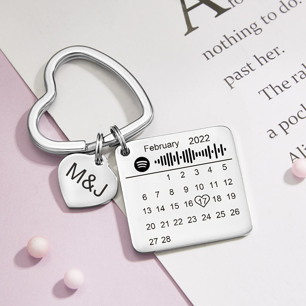 Custom Spotify Calendar Keychain Anniversary Gifts Custom Calendar Spotify Keychain Heart Shape Keychain Couple Gift
