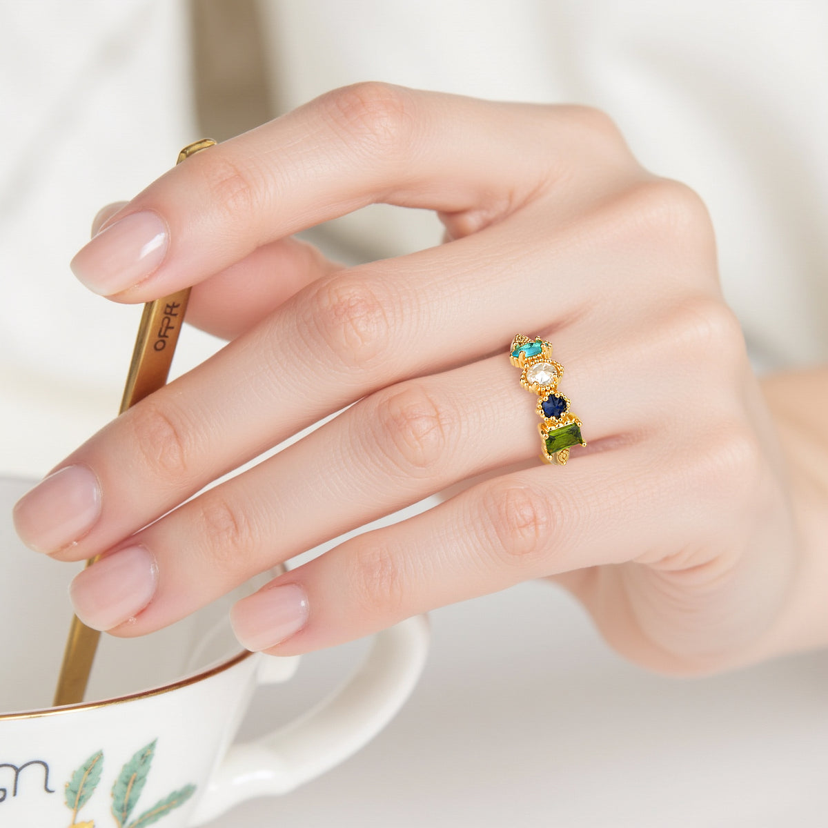 Personalized Birthstones Ring Multiple Vintage Milgrain Ring for Mom Grandma