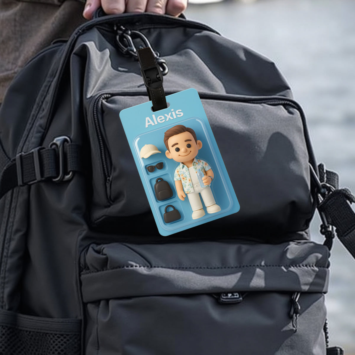 Fully Body Custom 3D Effect Cartoon Character Traveling Luggage Tag with Name and Photo 2D Printing Travel Accessory Birthday Gift for Travel Lover