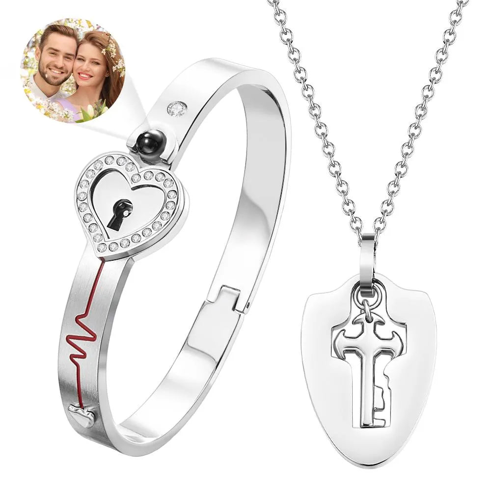 Custom Projection Couple Bracelets & Necklace with Real Rose Bear Gift box Rose Shaped Necklace Gift Box Jewellery Gift Box