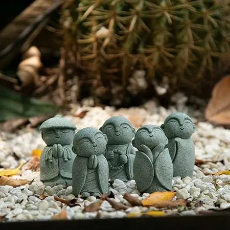 Handcrafted Stone Zen Jizo Statue Full Set