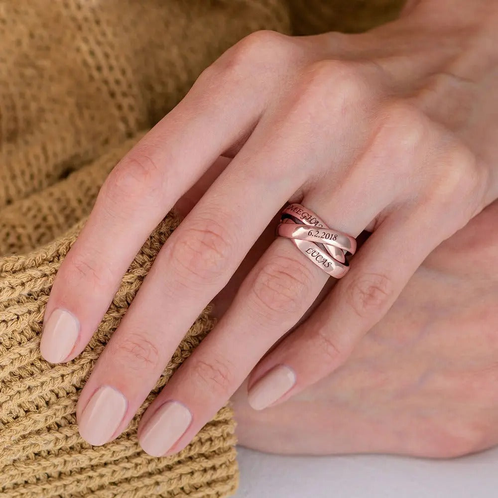 Three Interlocking Birthstone Rings – Personalized Triple Band Ring Gift for Her
