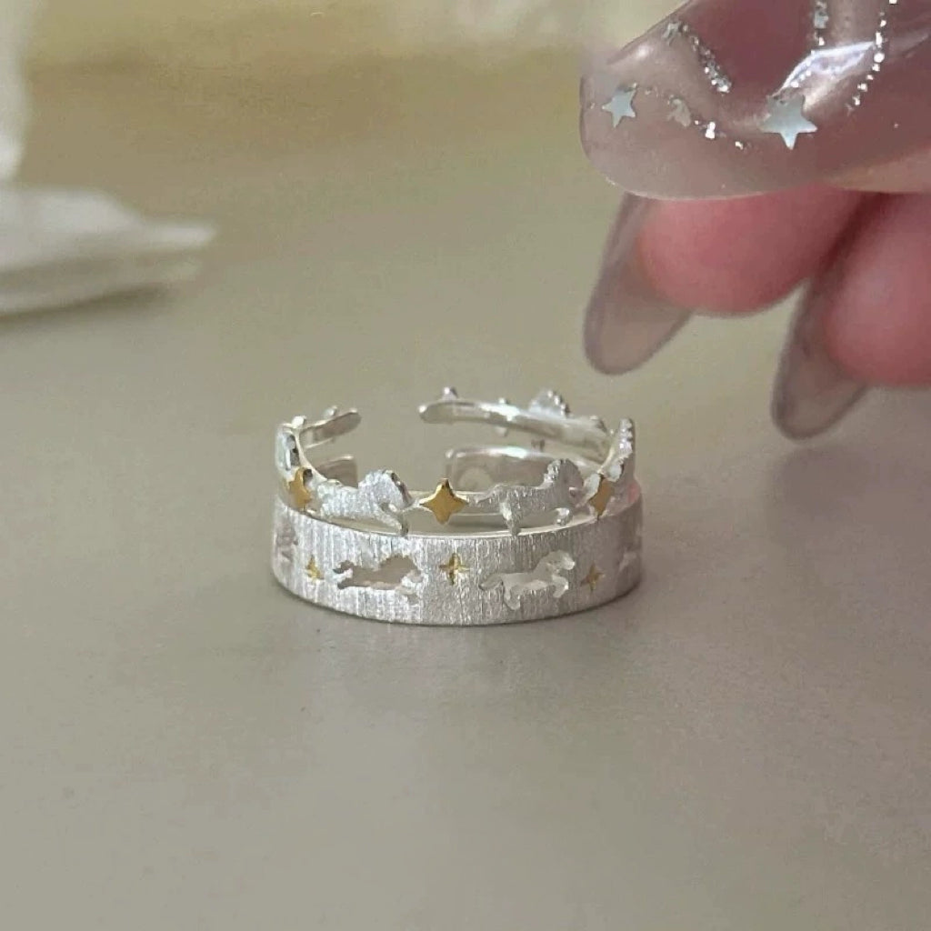 Star Pony Open Ring Adjustable Finger Ring Fashion Jewelry Gift for Women for Girls