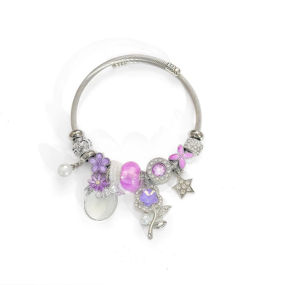 DIY Beaded Charm Bracelet for Women & Girls Cute Ocean Shell Floral Heart Pendant Beaded Bracelet Trendy Bangle Gift Jewelry
