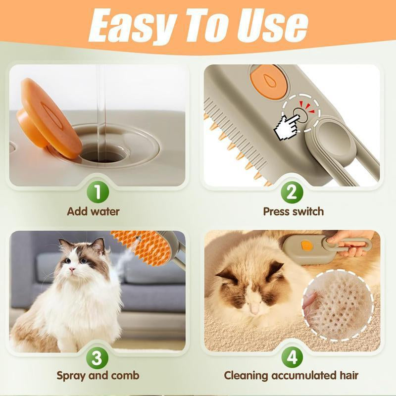 Pet Steam Brush-Grooming and Deshedding Comb USB Rechargeable