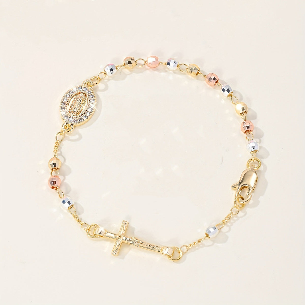 Cross Beaded Chain Bracelet Tricolor Premium Finish Jewelry Gift for Women for Girls