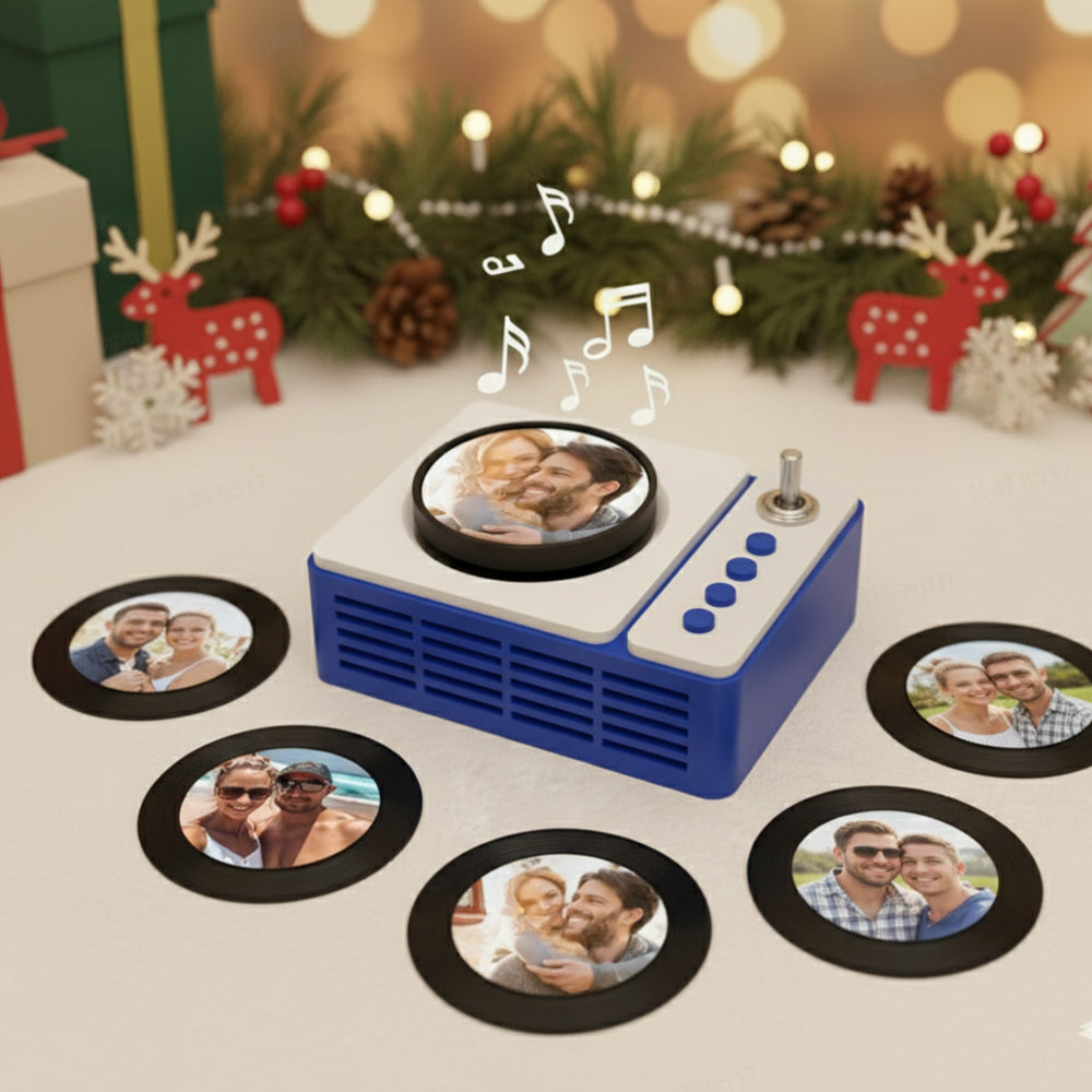 Personalized Mini Record Player with Custom Photo & Song - Unique Music Christmas Gift