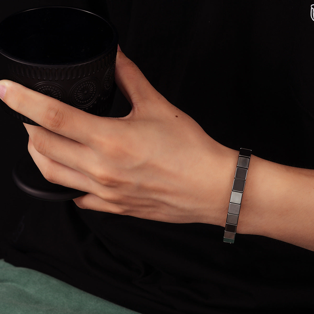 Cross-border hot-selling square black gallstone bracelets for men Italian elastic mix and match bracelets fashion beaded accessories wholesale