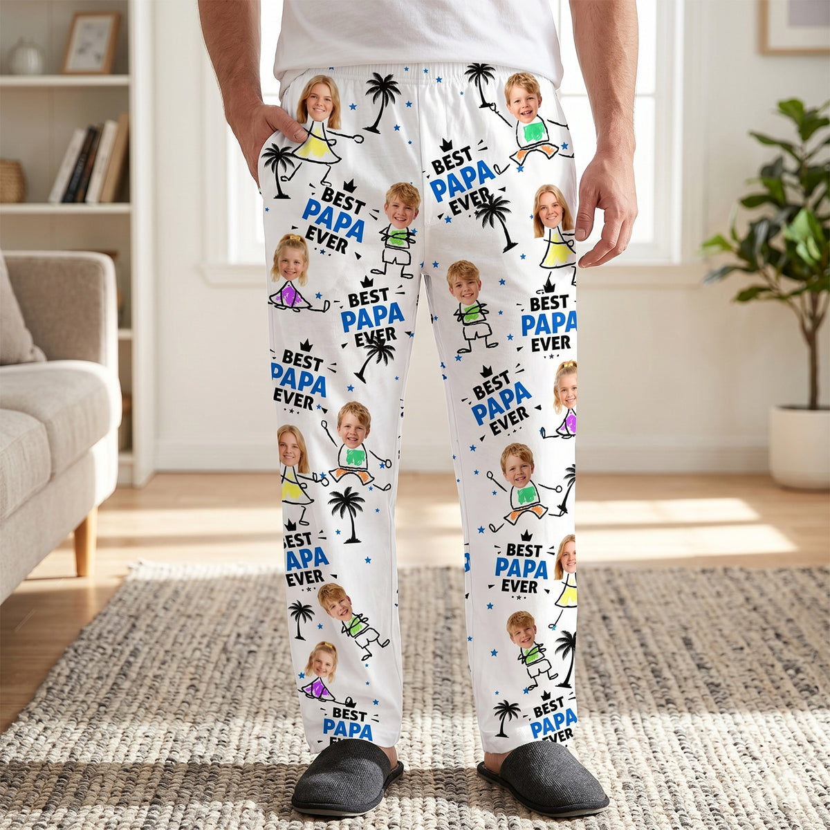 Personalized Photo Lounge Pants for Dad – Best Dad Ever Father's Day Gift for Husband, Grandpa & Dad