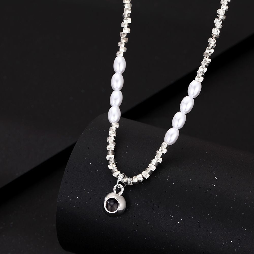 Personalized Photo Necklace Projection Gem Pearl Necklace Anniversary Gifts for Her