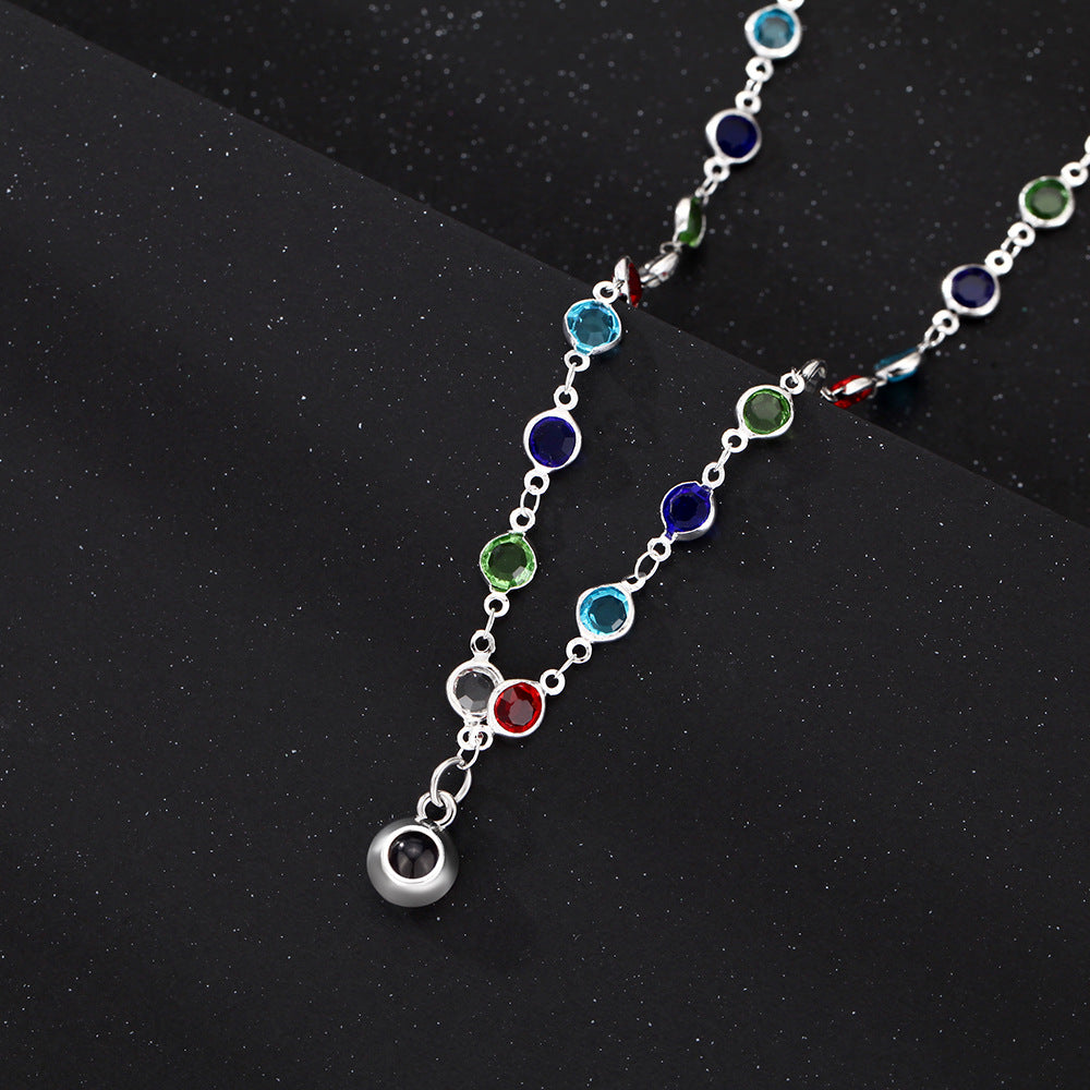 Personalized Colored Crystal Photo Necklace Projection Gem Necklace Anniversary Gifts for Her