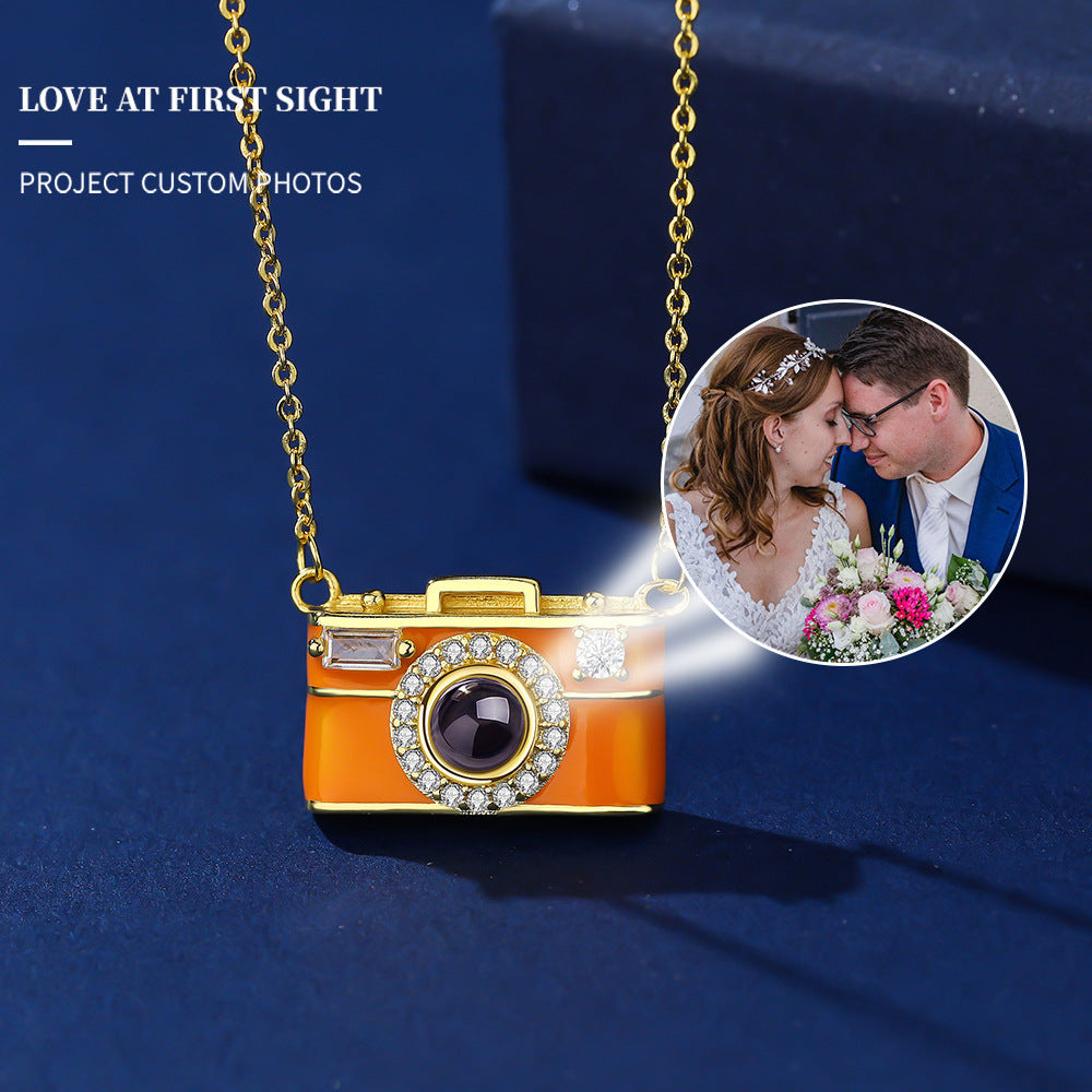 Personalized Photo Necklace Cartoon Style Projection Gem Camera Necklace Anniversary Gifts for Her