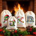 Custom Christmas Alphabet Canvas Gift Bag Tree Snowman Elf Igloo Drawstring Bag with Name Initial Favors Gift for Kids