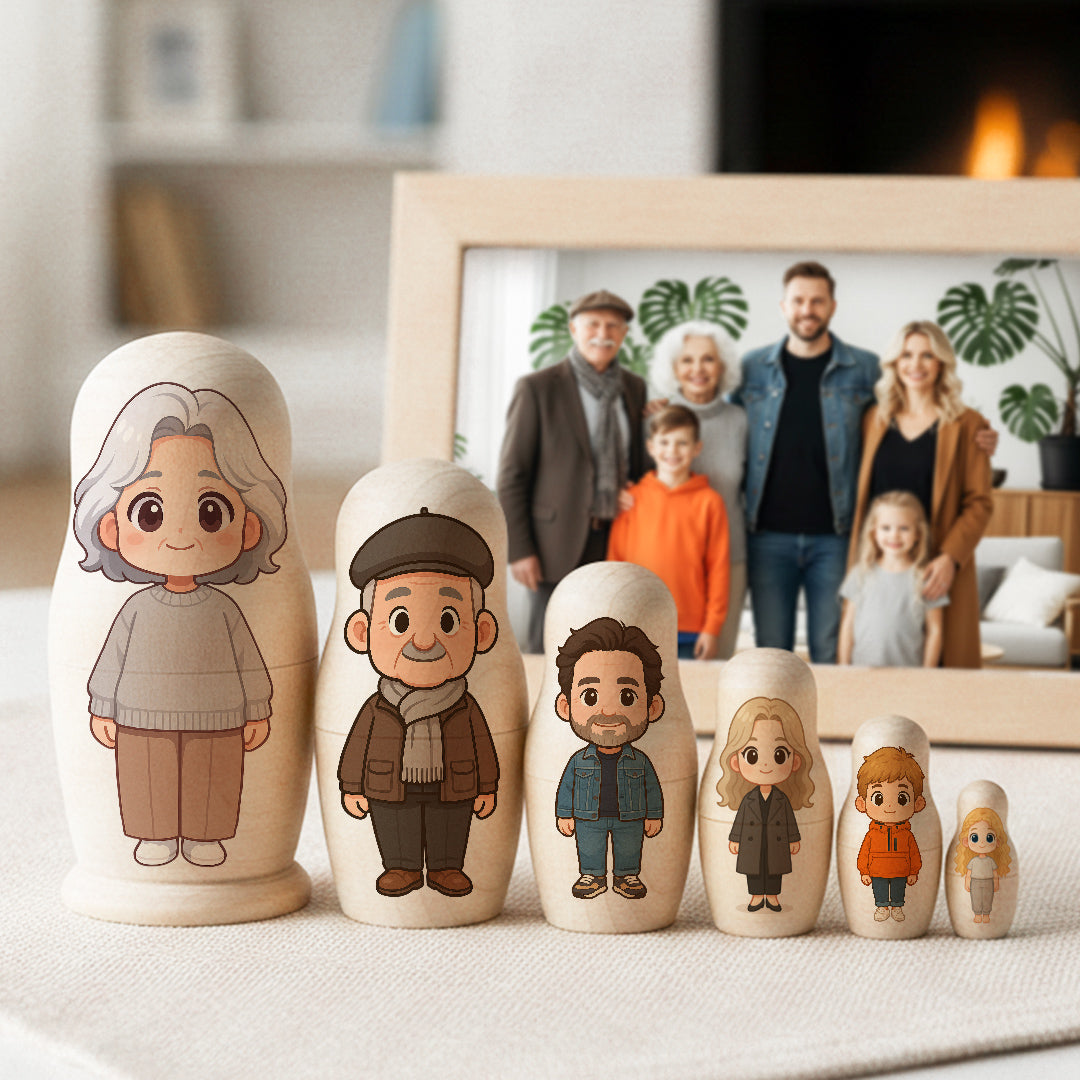 Personalized Portrait Nesting Doll Custom Photo Family Portrait Cartoon Style Gift Photo Gift for Grandma