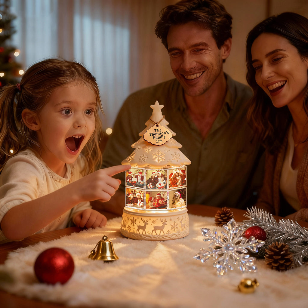 Custom Multi-Photo Rotating Night Light Music Box Engraved Family Keepsake Lamp Christmas Drift Bottle Light Christmas Tree Light Christmas Gift