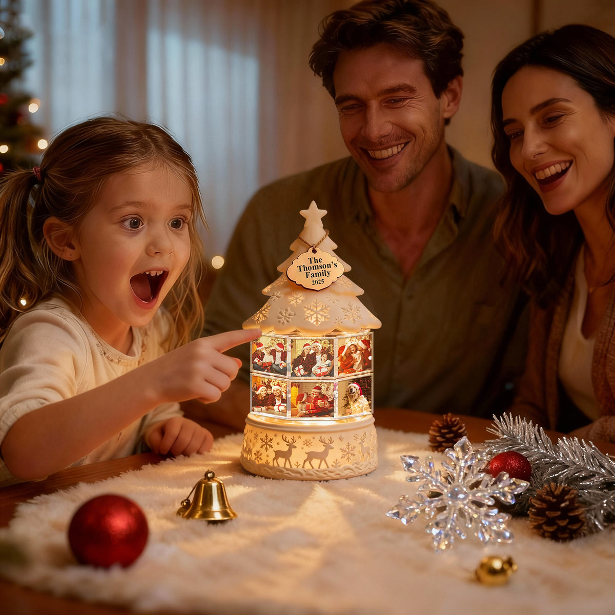 Custom Multi-Photo Rotating Night Light Music Box Engraved Family Keepsake Lamp Christmas Drift Bottle Light Christmas Tree Light Christmas Gift
