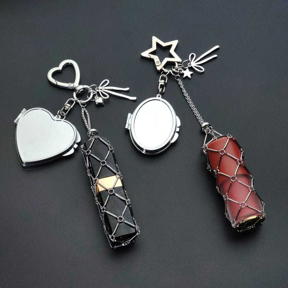 Personalized Lipstick Keychain with Mirror: Stainless Steel Makeup Bag Charm Valentine's Day Gifts