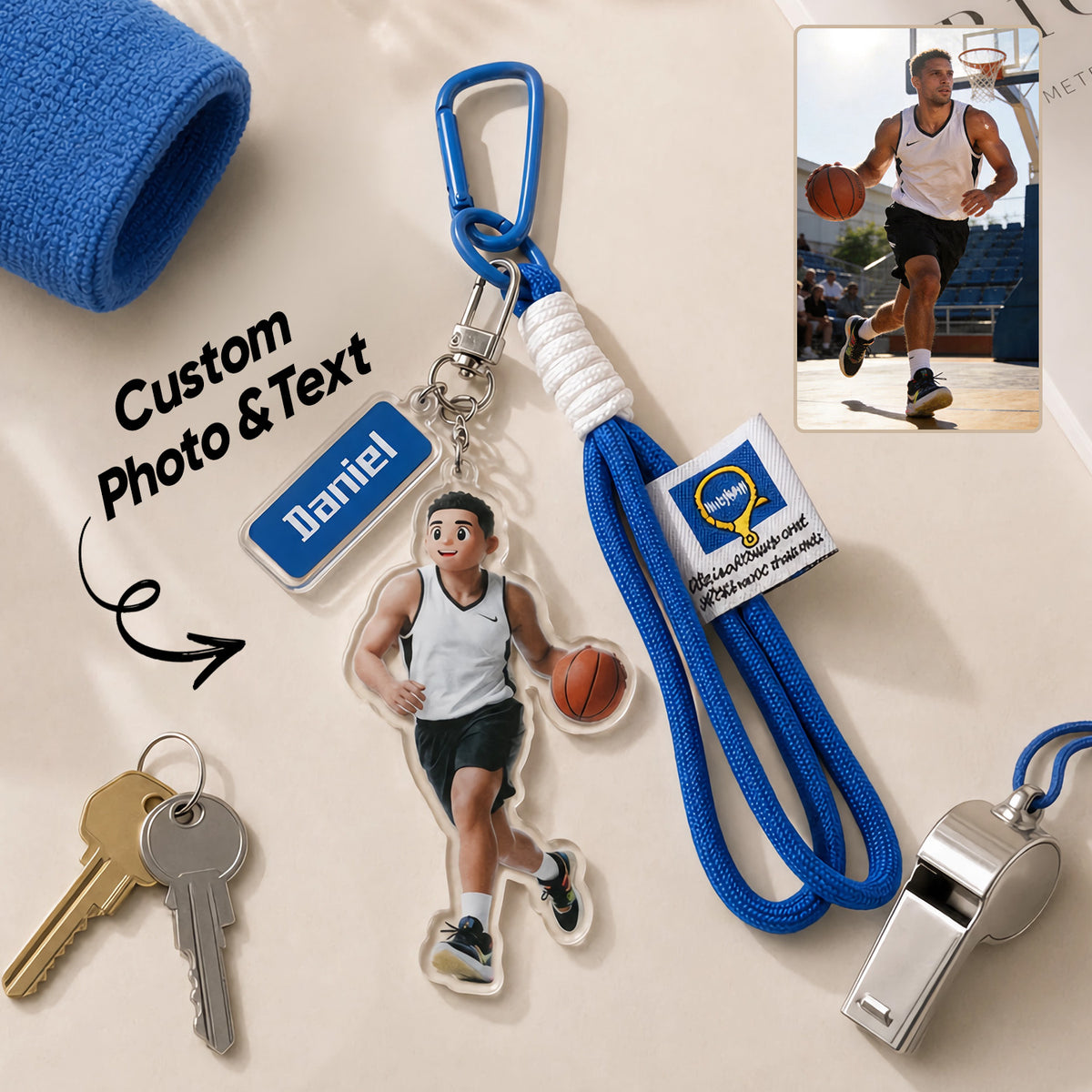 Custom Photo Cartoon Portrait Keychain Custom Name Bag Charm Gifts for Sports Enthusiasts