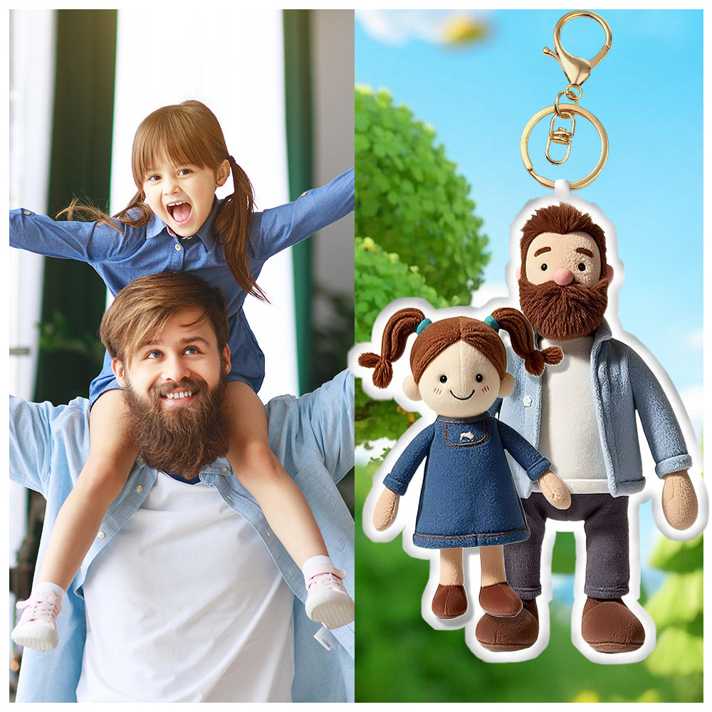 Personalized Photo Plush Doll Keychain Mini Me Plush Keychain Dad and Son