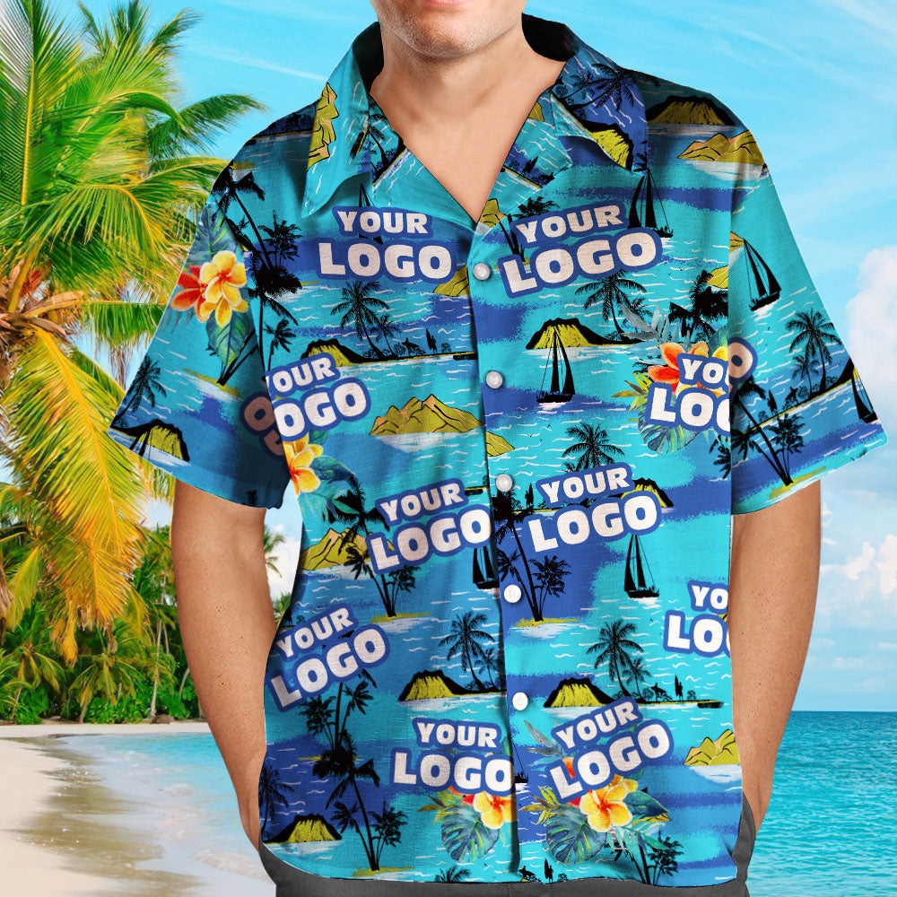 Custom Logo Hawaiian Shirts Mountains Personalized Aloha Beach Shirt For Men