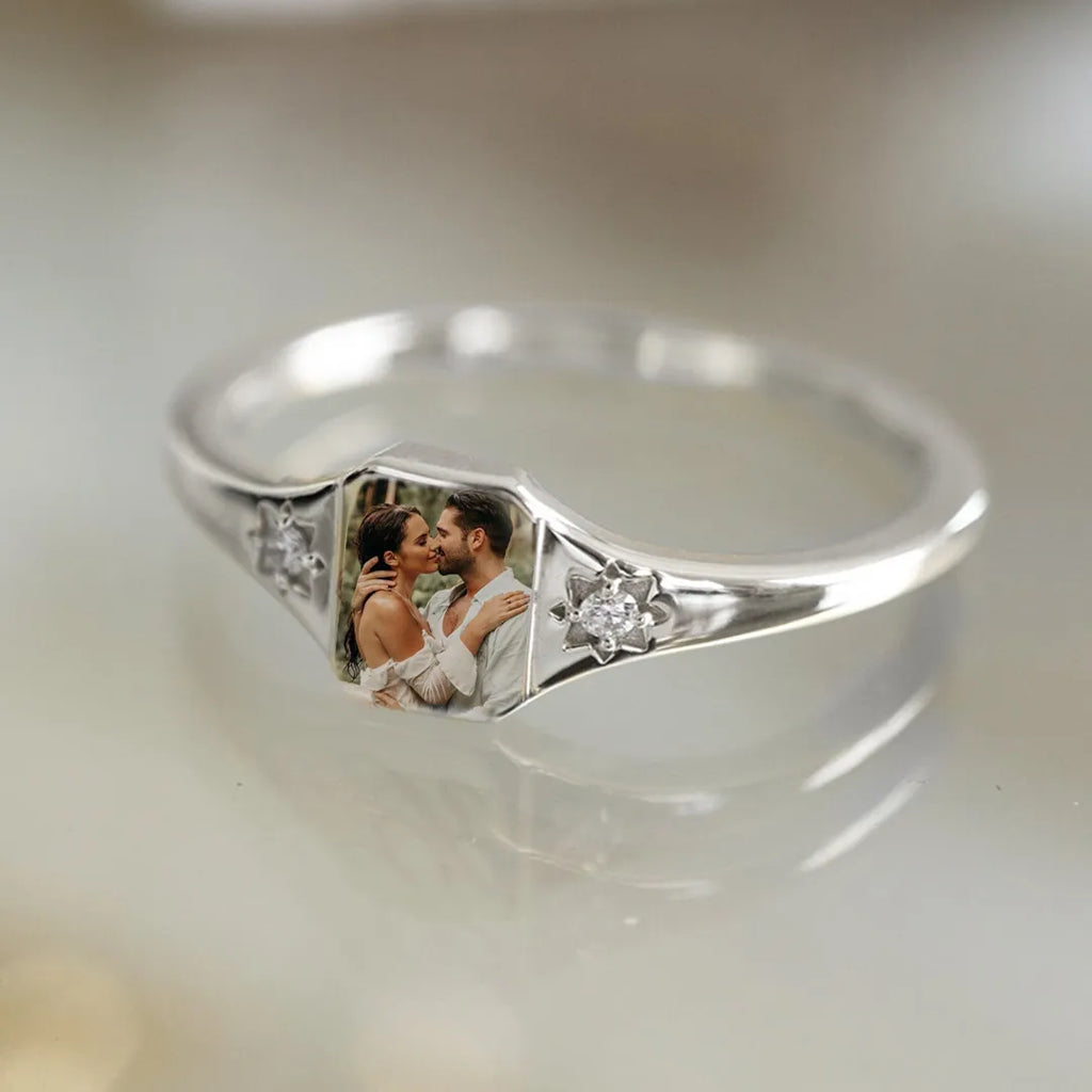 Personalized Birthstone Photo Ring 2 Photo Colors Custom Jewelry Perfect Gift for Her Anniversary Gift Mother's Day Gift