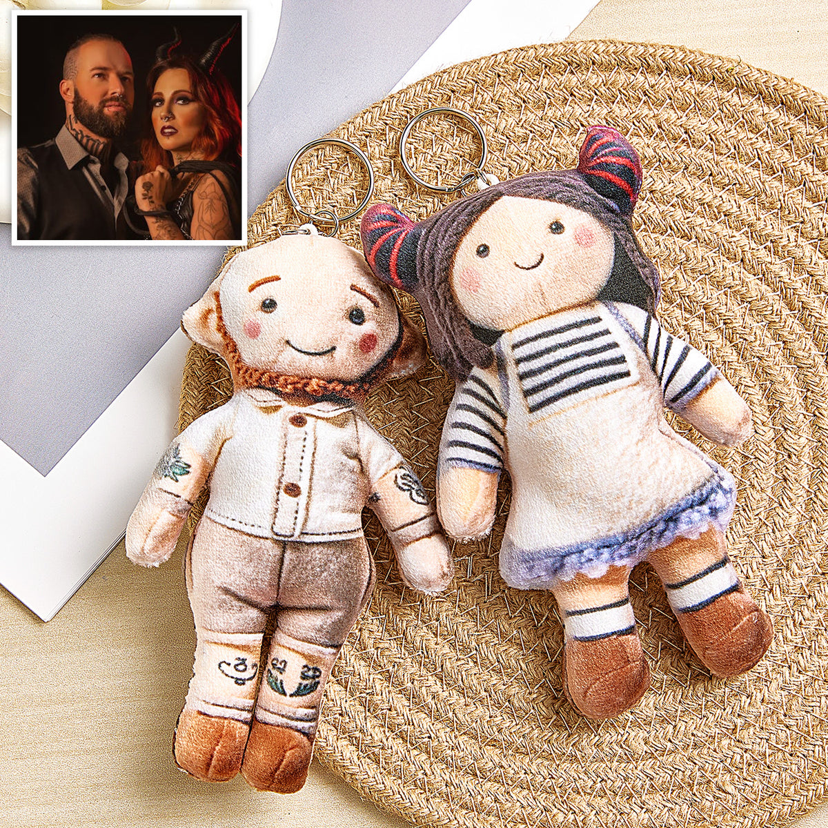 Personalized Bag Charm Photo Plush Doll Keychain Mini Me Plush Keychain Birthday Gifts