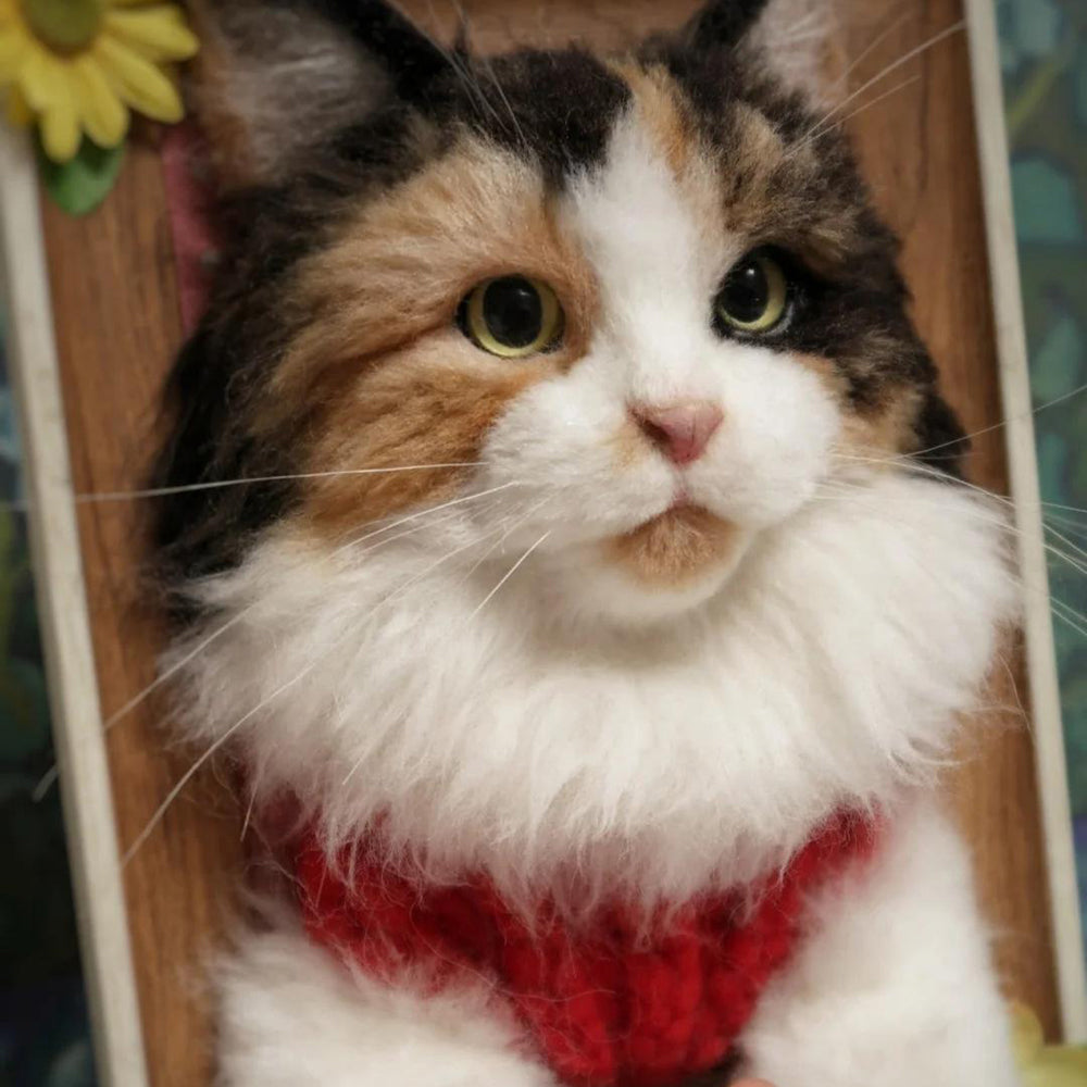 Custom Realistic Needle Felting Cat Portrait, Felt Cat Portrait in Frame, Pet Lover Gift