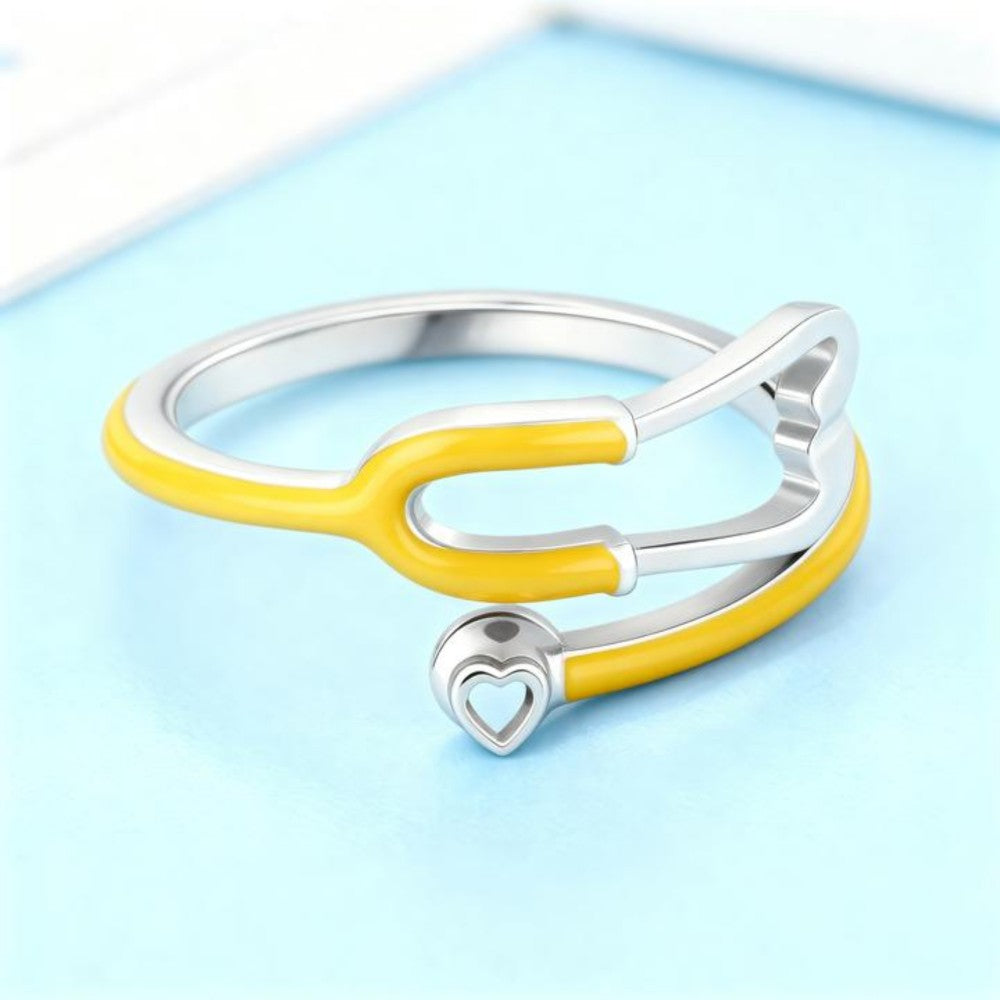 Custom Enamel Stethoscope Ring with Birthstone Personalized Multicolor Nurse Appreciation Gift for Medical Staff & Doctors & Students