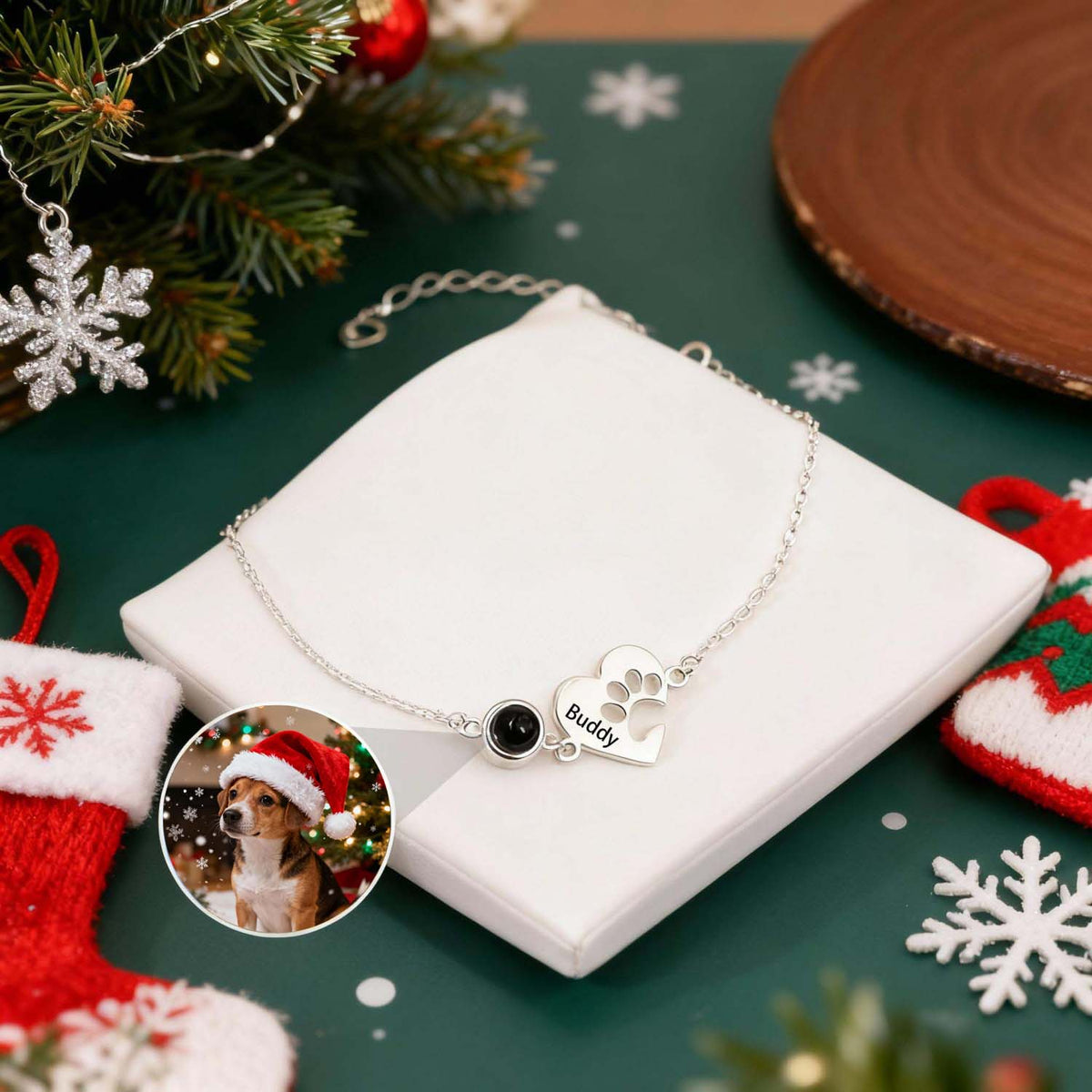 Personalized Dog Paw Projection Bracelet with Engraving Custom Bracelet for Women Christmas Gifts