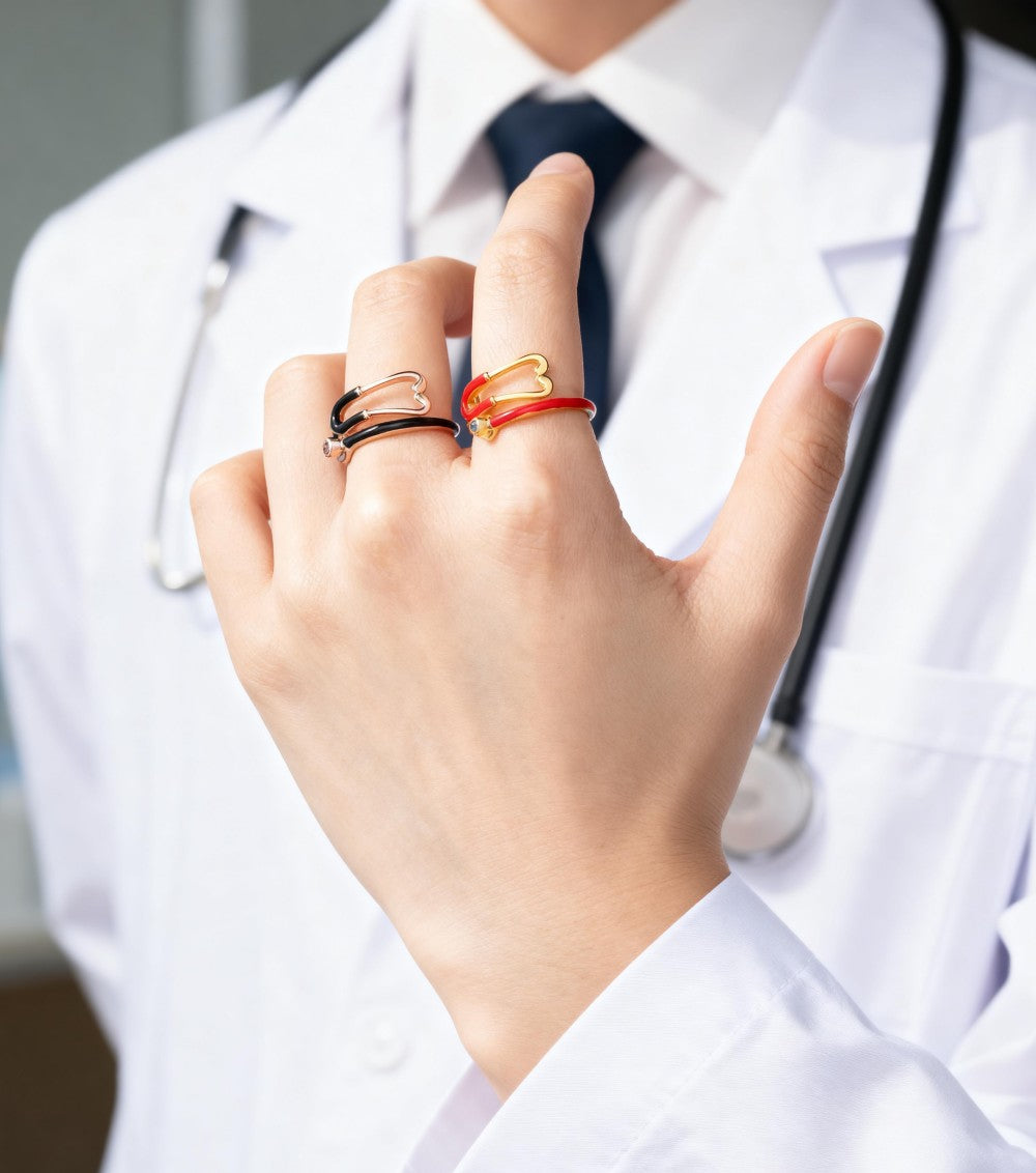 Custom Enamel Stethoscope Ring with Birthstone Personalized Multicolor Nurse Appreciation Gift for Medical Staff & Doctors & Students
