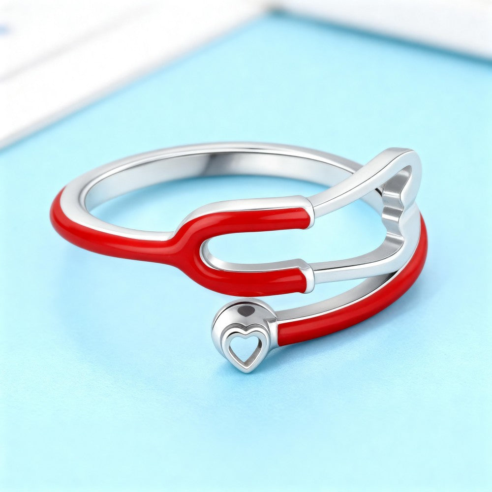 Custom Enamel Stethoscope Ring with Birthstone Personalized Multicolor Nurse Appreciation Gift for Medical Staff & Doctors & Students