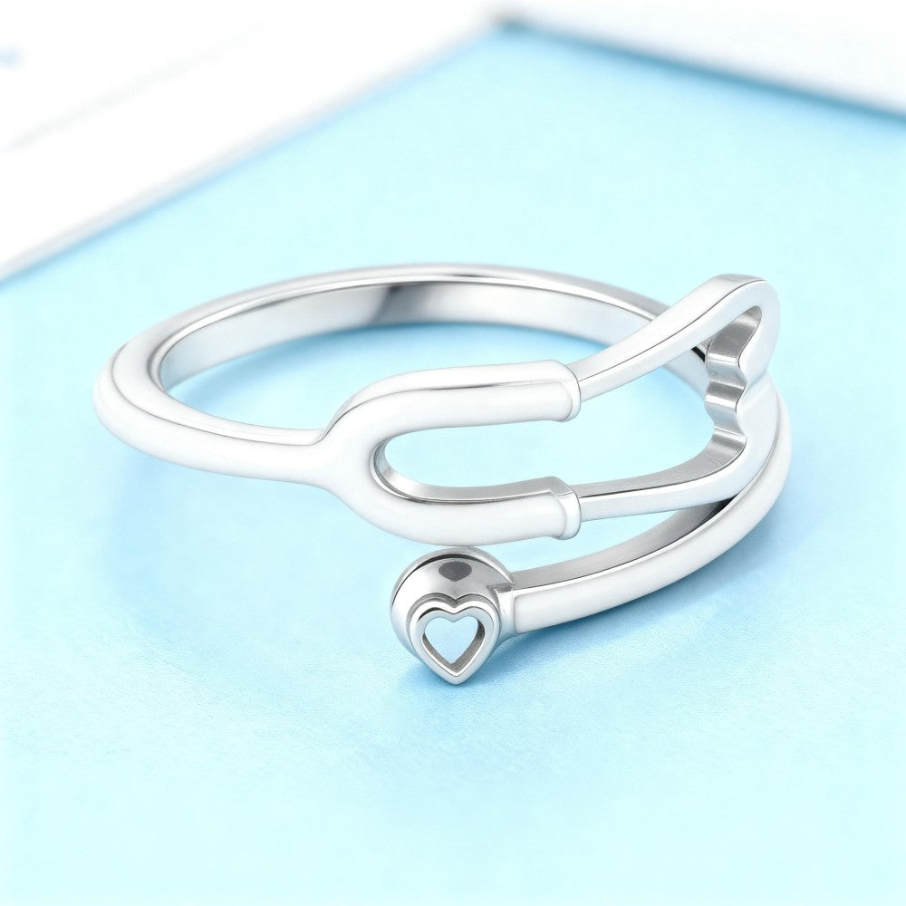 Custom Enamel Stethoscope Ring with Birthstone Personalized Multicolor Nurse Appreciation Gift for Medical Staff & Doctors & Students