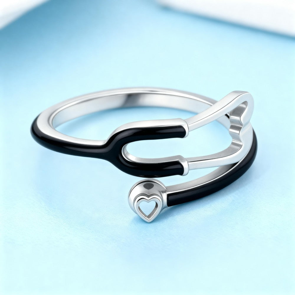 Custom Enamel Stethoscope Ring with Birthstone Personalized Multicolor Nurse Appreciation Gift for Medical Staff & Doctors & Students