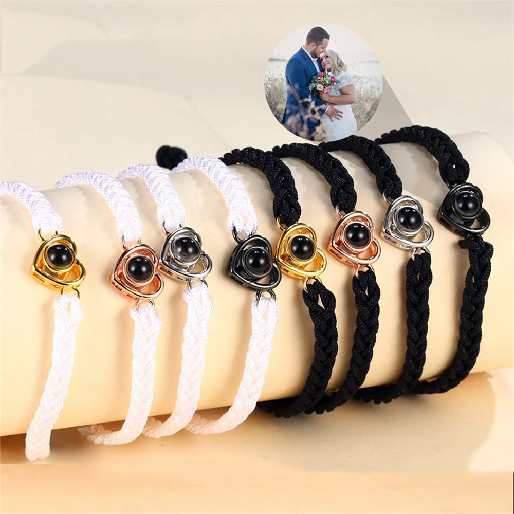 Custom Photo Projection Braided Rope Bracelet Memorial Photo Inside Bracelet Gifts for Her