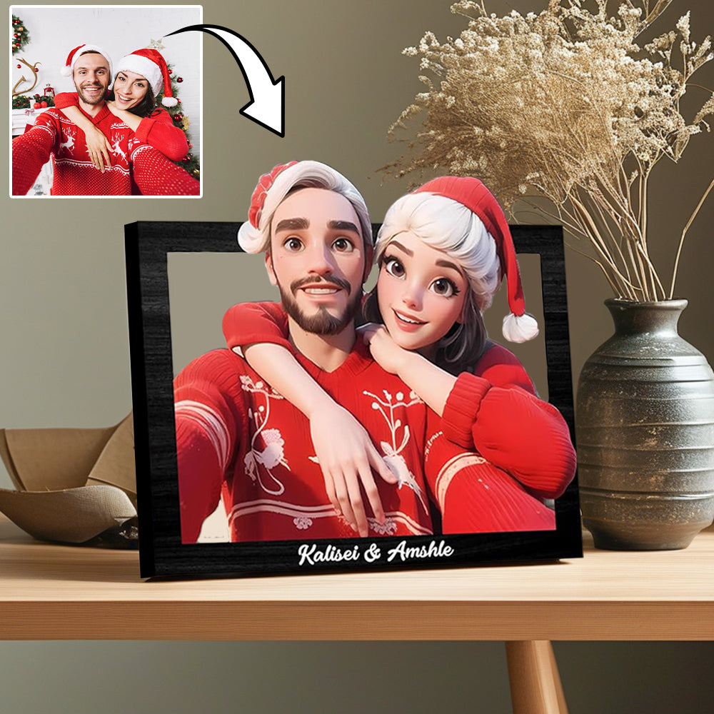 Personalized Cartoon Style 3D Photo Wooden Frame Sign Custom Family Photo 3D Cartoon Portrait Gift