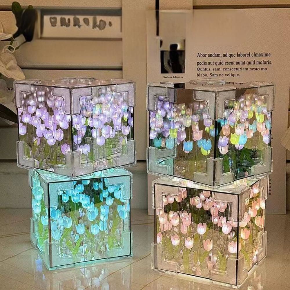 DIY Sea Cube Flower Tulip Lamp Kit Material Package Infinite Garden Acrylic Three-Dimensional Night Lamp Easy Assembly DIY Gift Gift for Girlfriends
