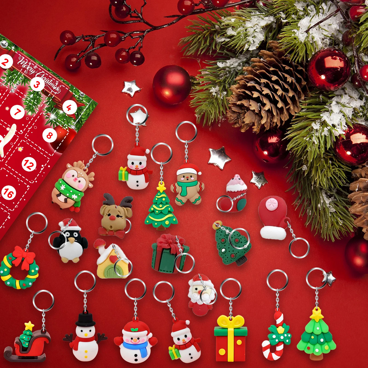 Christmas Ornament/Keychain Blind Box Xmas 24-day Countdown Calendar Gifts Box Xmas Gift