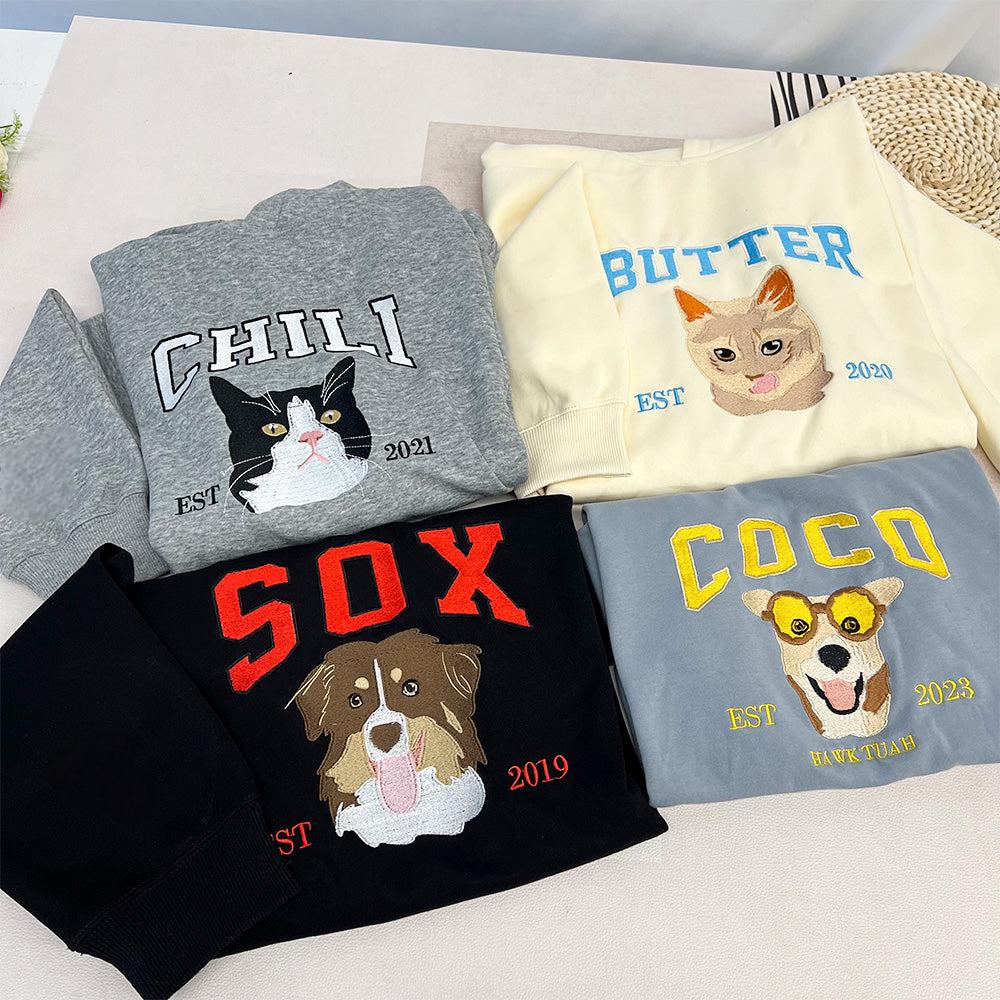Custom Embroidered Sweatshirt Pet Portrait Sweatshirt Photo Hoodie Gifts for Pet Lovers